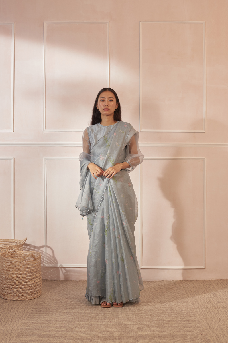 Rajnigandha & Periwinkle Kota Silk Sari silk by Nadiya Paar in blue color for women Worldwide