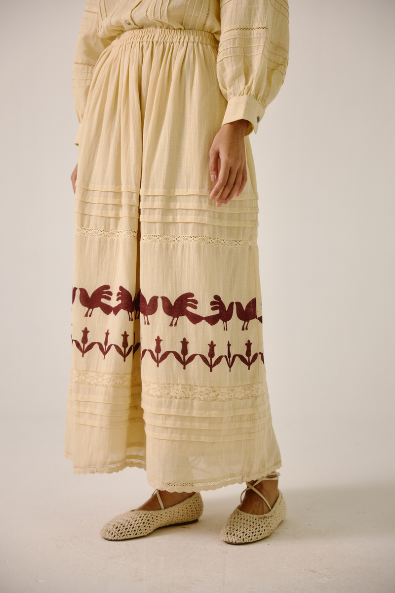 Emily Skirt - Ivory Block Print cotton by CORD in ivory for women Worldwide