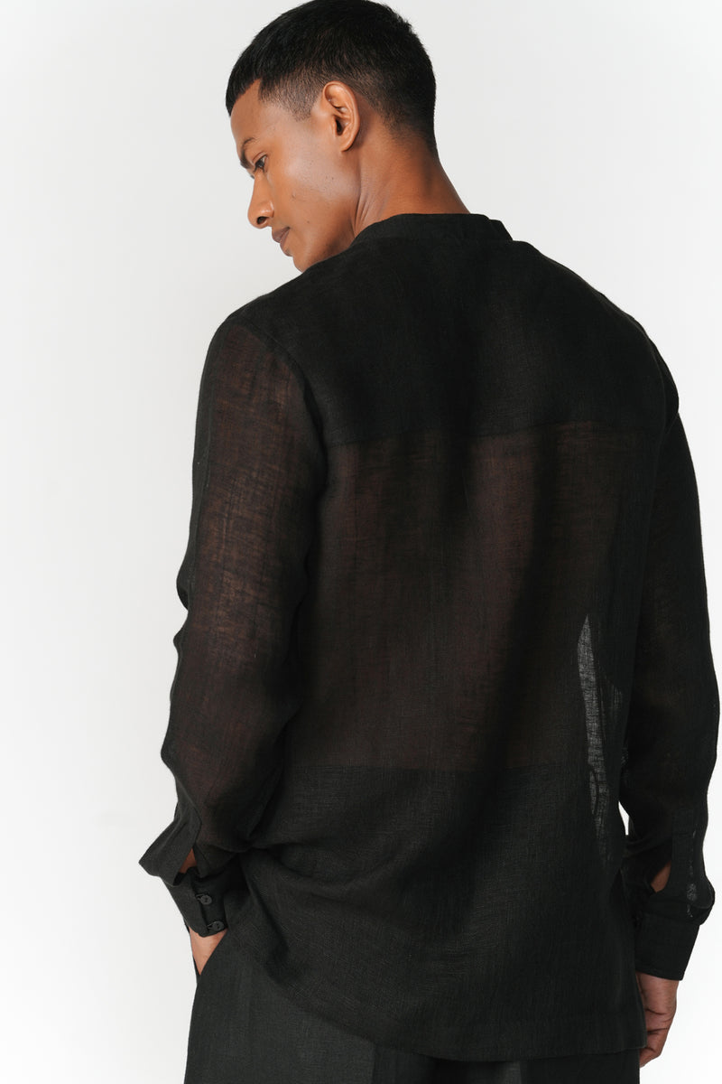 Relaxed Linen Gauze Shirt top/shirt by Turn Black in black for men Worldwide