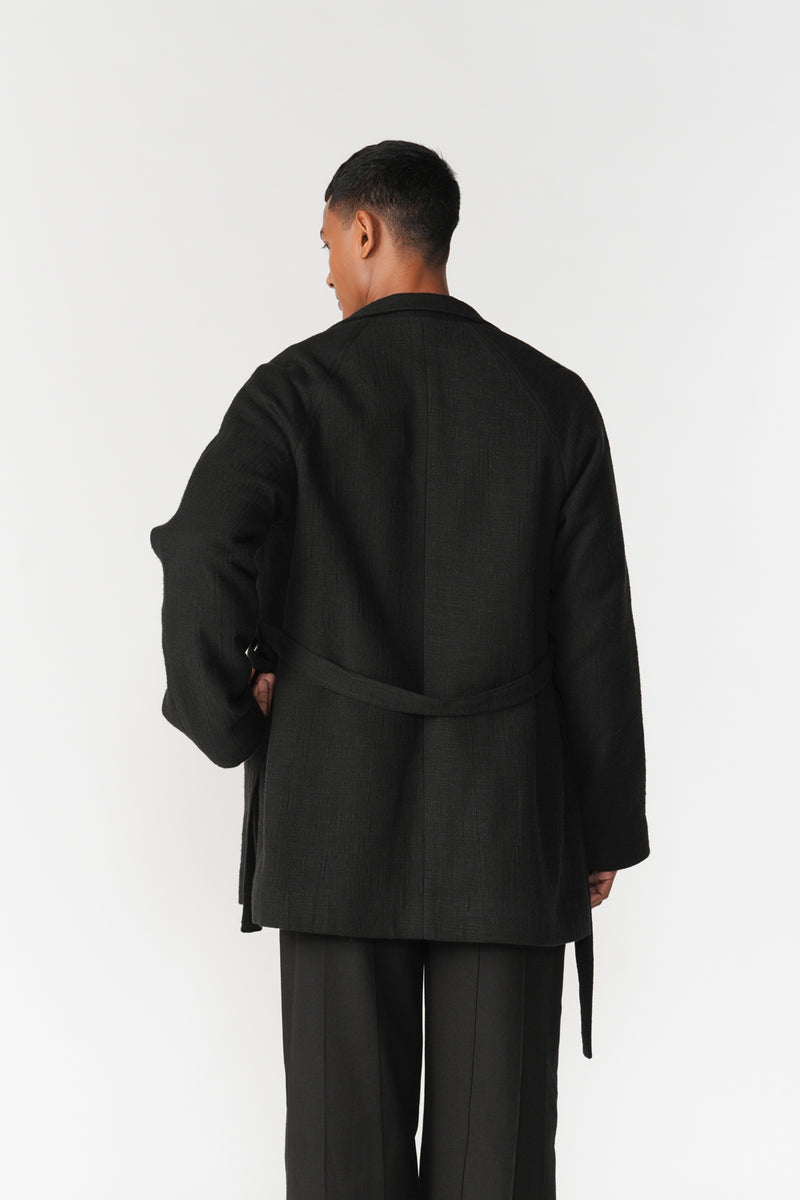 Chenille Notch Lapel Short Overcoat jacket/overlay by Turn Black in black for men Worldwide