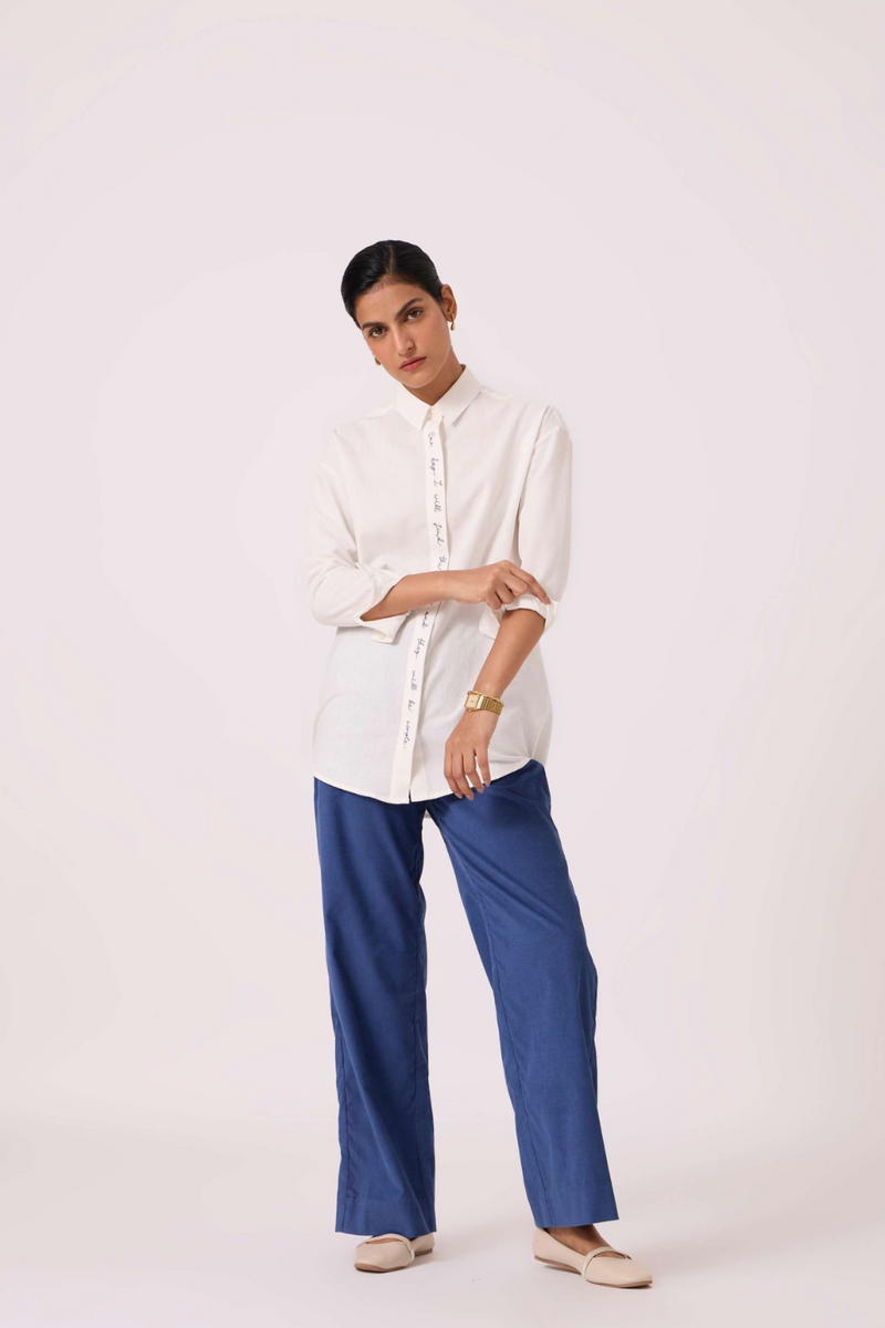Kerouac Handwoven Embroidered Shirt cotton by The Summer House in white color for women Worldwide
