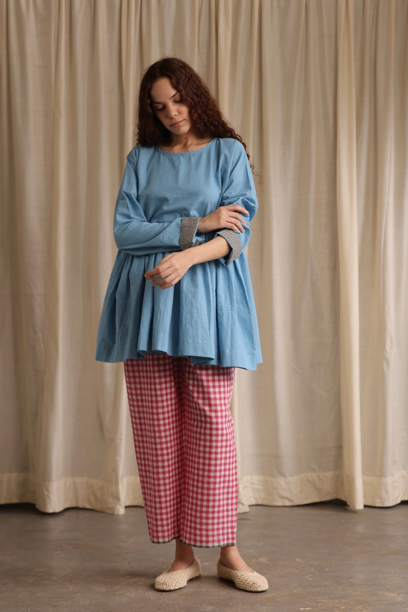Sarah Top cotton by MASON AND MILL in blue color for women Worldwide