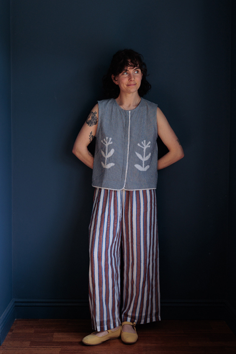 Zebra Stroll Pants-Brown Stripes handwoven cotton pant/trouser by World of Crow in multicolor for women Worldwide