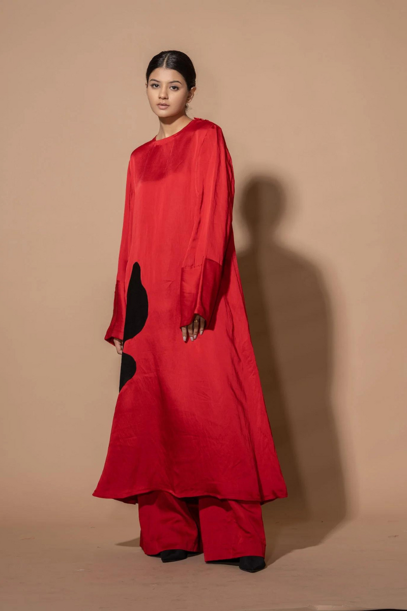 Sumac Pants satin linen pants/trousers by Stoique in red for women Worldwide
