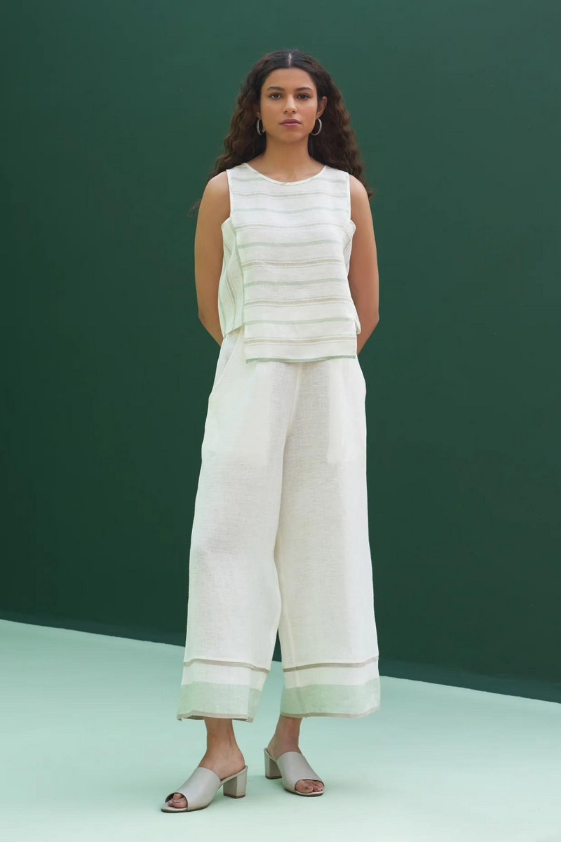 Jiho Striped Linen Crop Top
 - Mint linen by Manan in mint color for women Worldwide