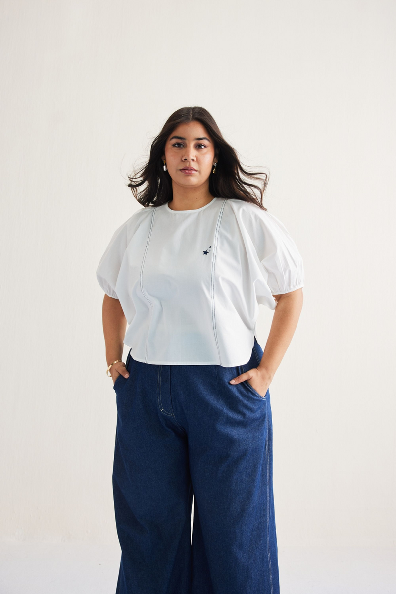 Sea Breeze Organic Cotton Top poplin by SUI in white color for women Worldwide