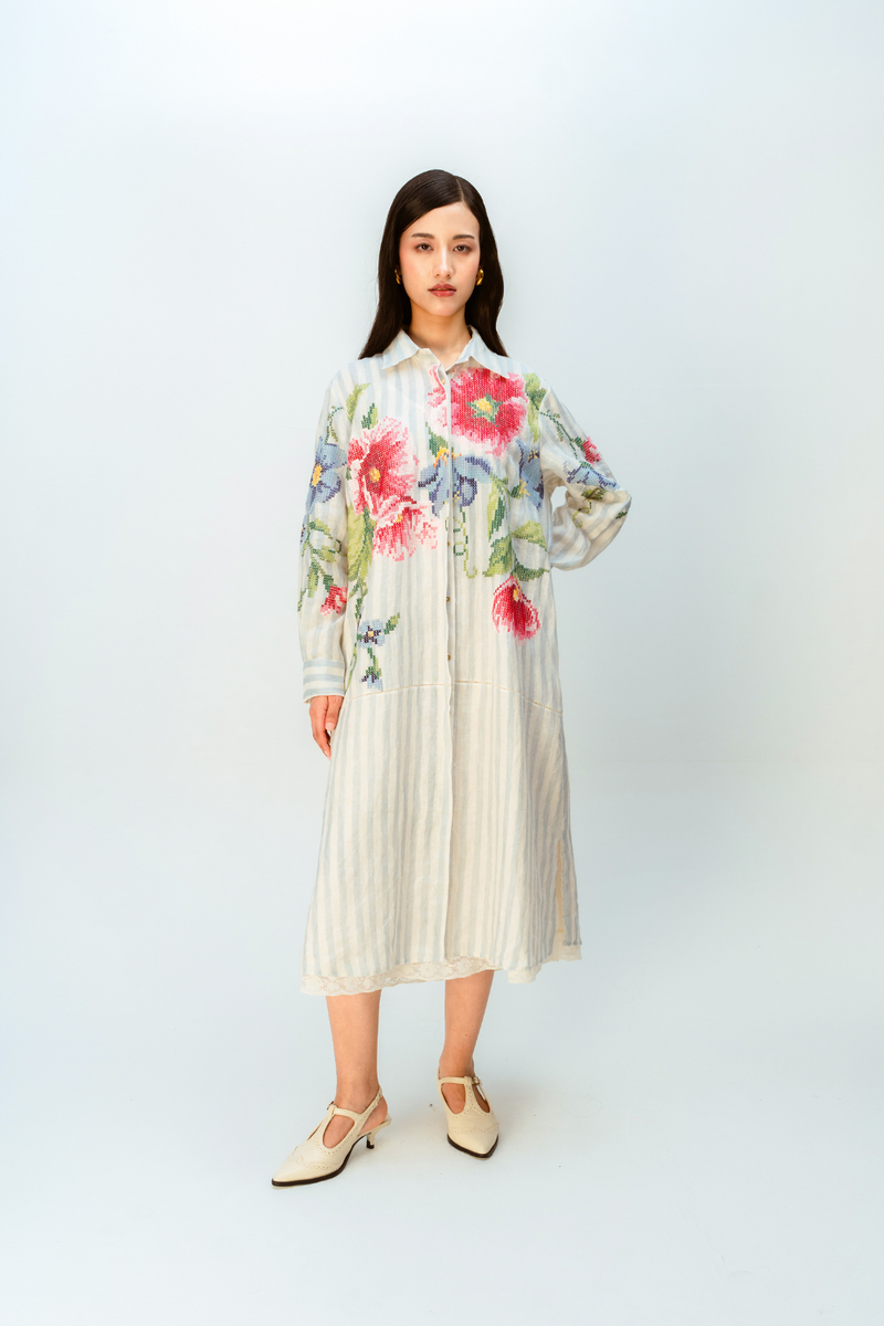 CLOUDED RIBBON DRESS linen dress by Ode to Odd in blue for women Worldwide