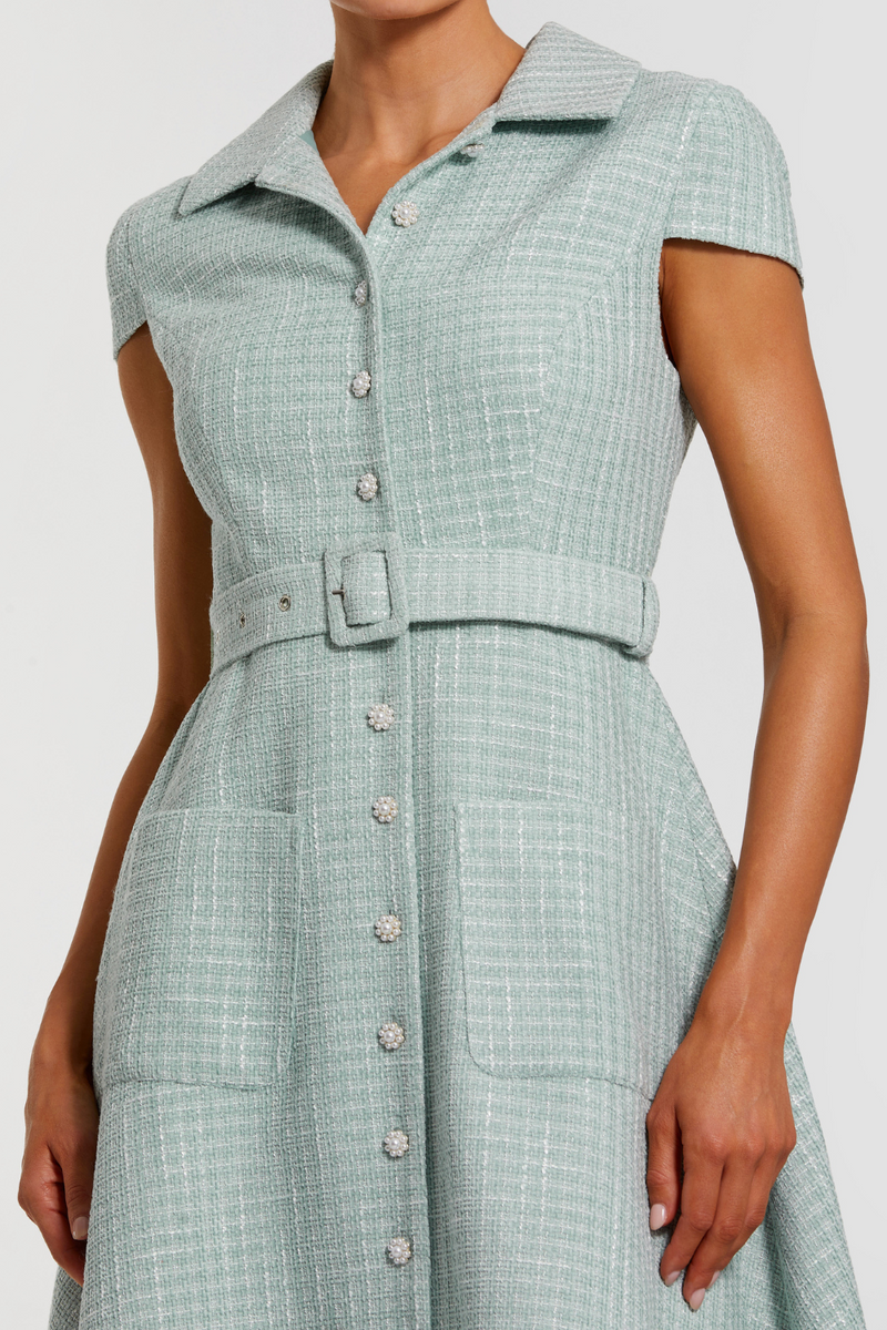 81199-Button Up Midi Dress-Seafoam by Mac Duggal for women Worldwide