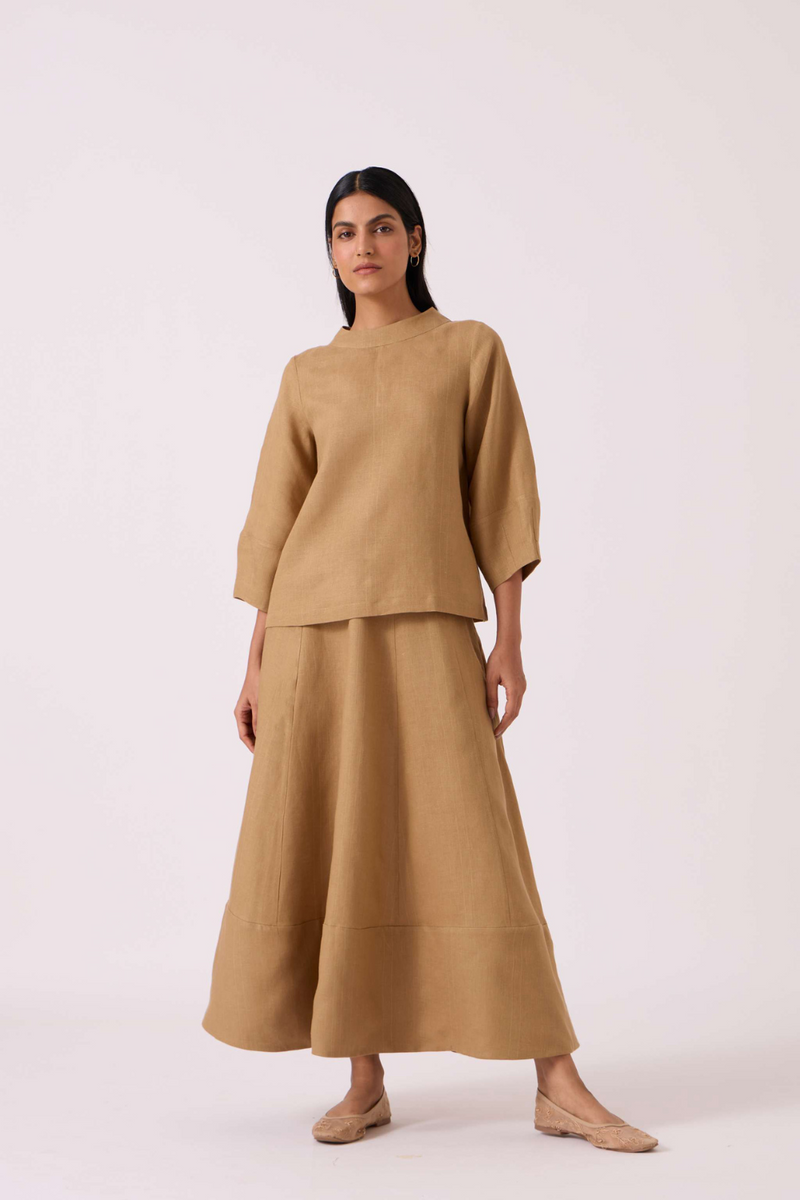 Marner Tan Linen Skirt by The Summer House for women Worldwide