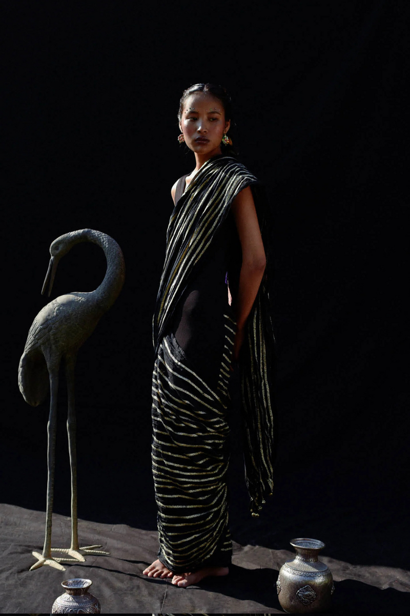 NAVA GOTA SARI DRESS 100% cotton by Ituvana in black color for women Worldwide