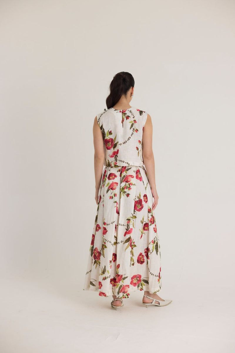 ROSITA LINEN TOP & SKIRT SET by Yam in white color for women Worldwide