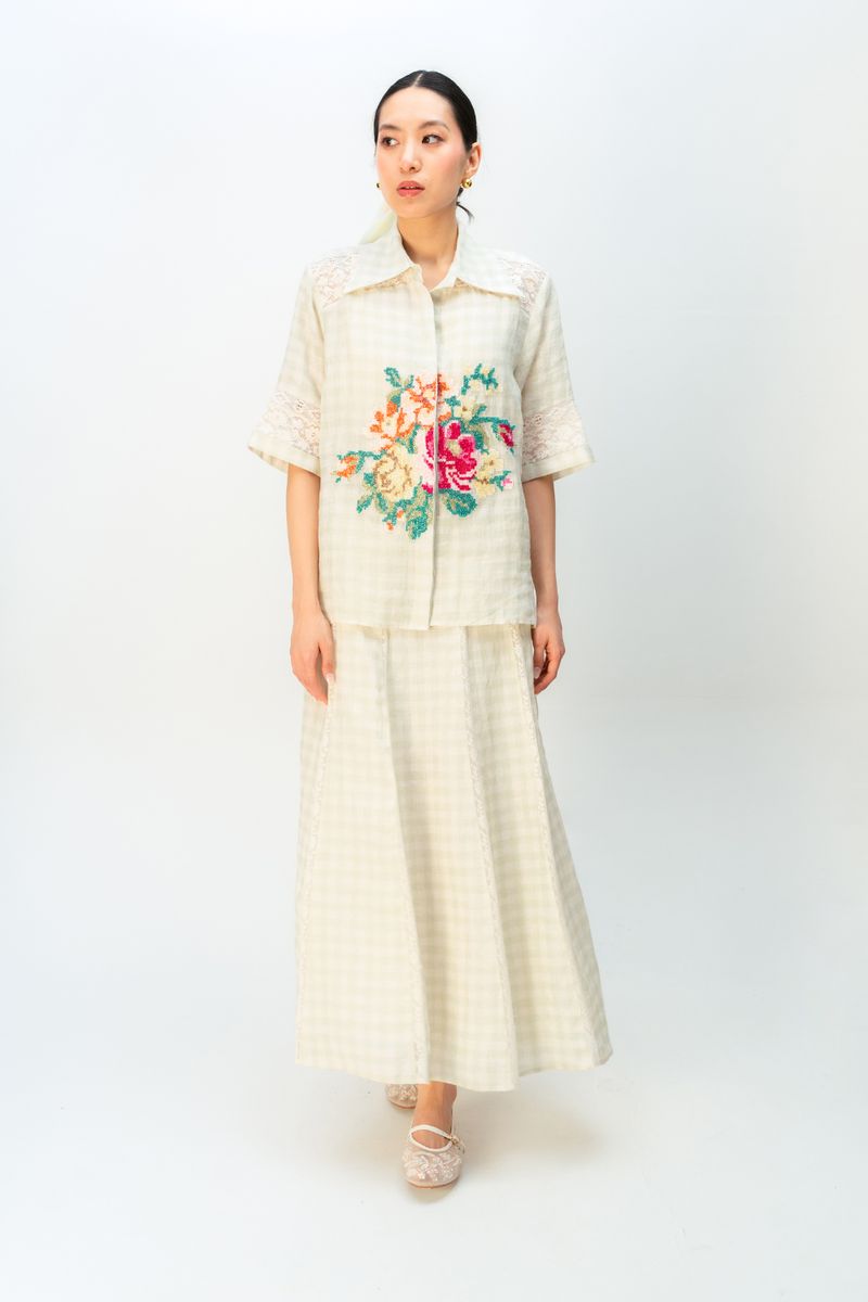 FAIRY CHECK SHIRT linen top/shirt by Ode to Odd in green for women Worldwide