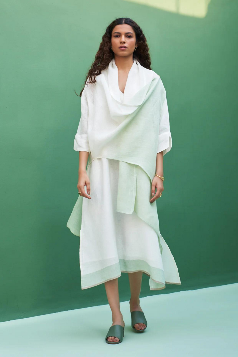 Jin Linen Dress With Overlay
 - Ivory linen by Manan in ivory color for women Worldwide