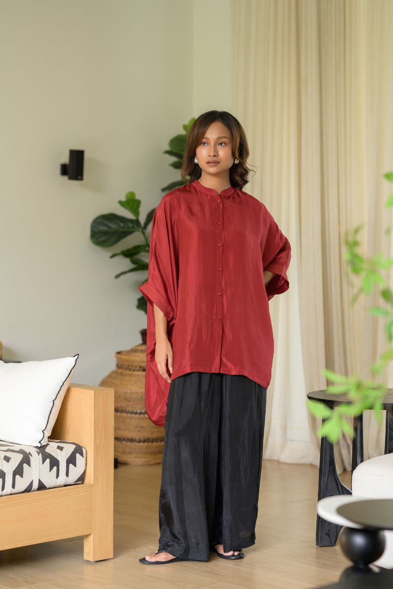 Ruby Kaftan Top silk top/shirt by Zanzibar Living in ruby red for women Worldwide