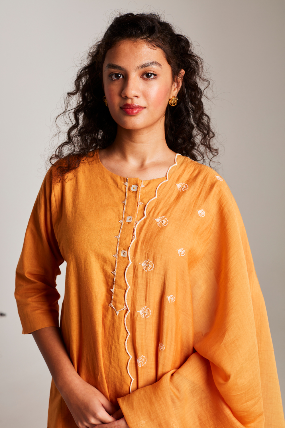 Mango Co-Linen Beaded Placket Kurta