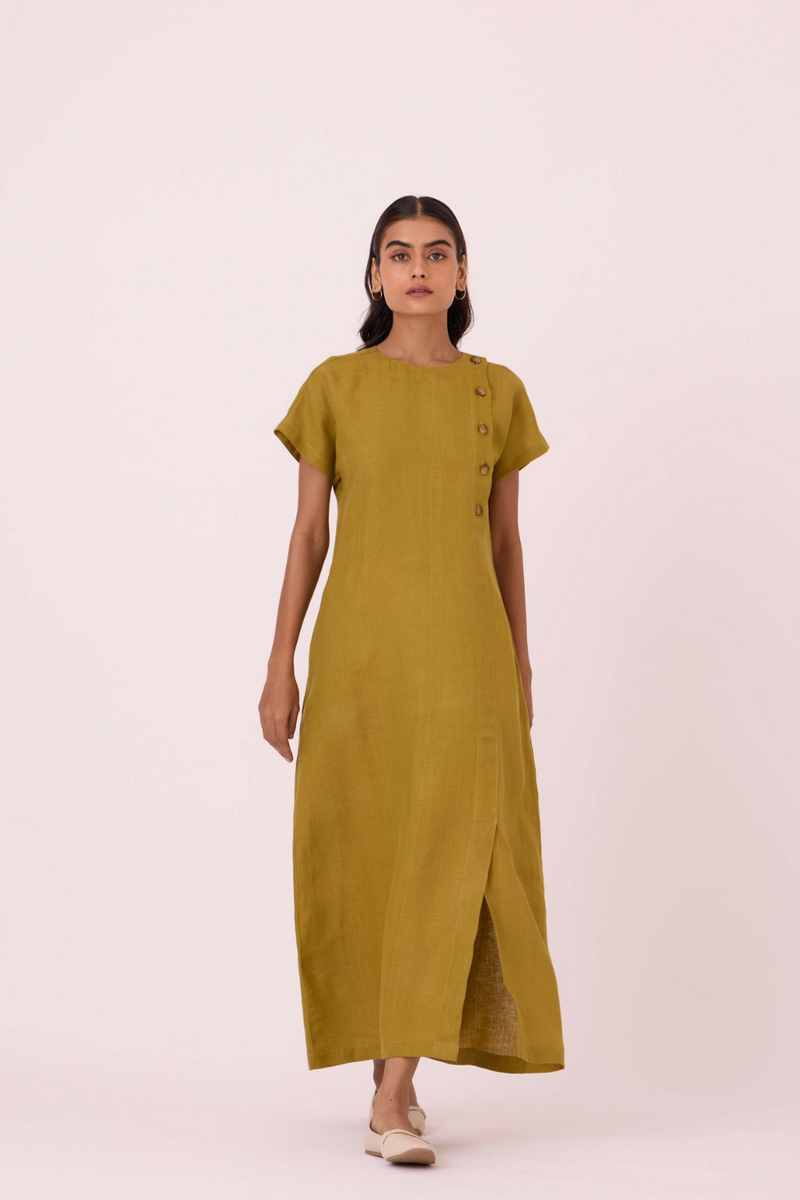 Liza Olive Linen Dress linen by The Summer House in mauve color for women Worldwide
