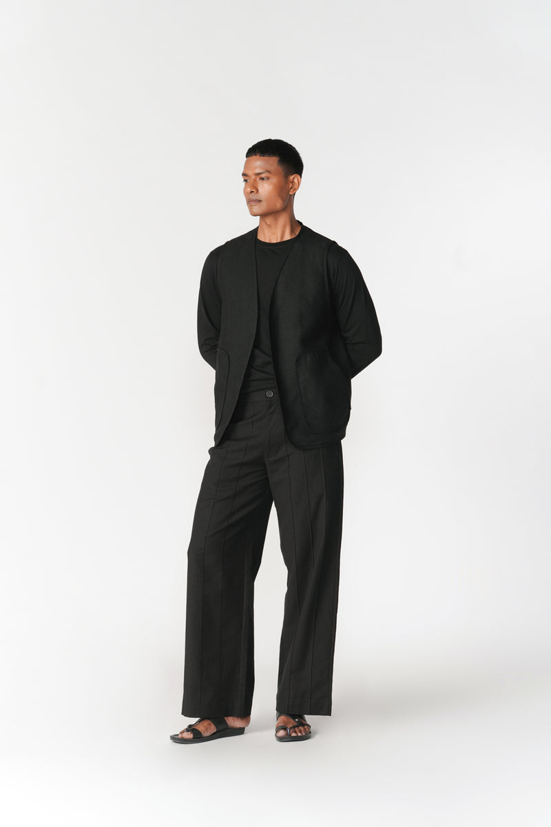 Reversible Linen-Chenille Vest jacket/overlay by Turn Black in black for men Worldwide
