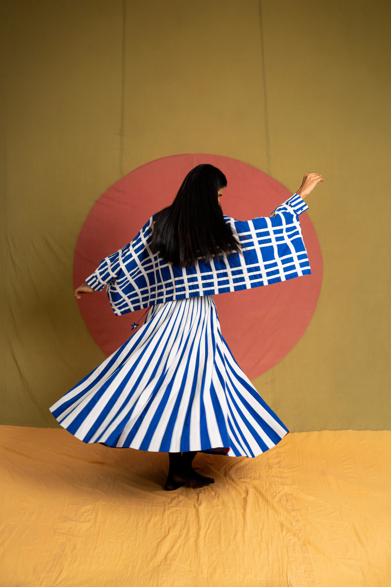 Tigress Skirt-Blue and White cotton skirt by Ka-Sha in white for women Worldwide