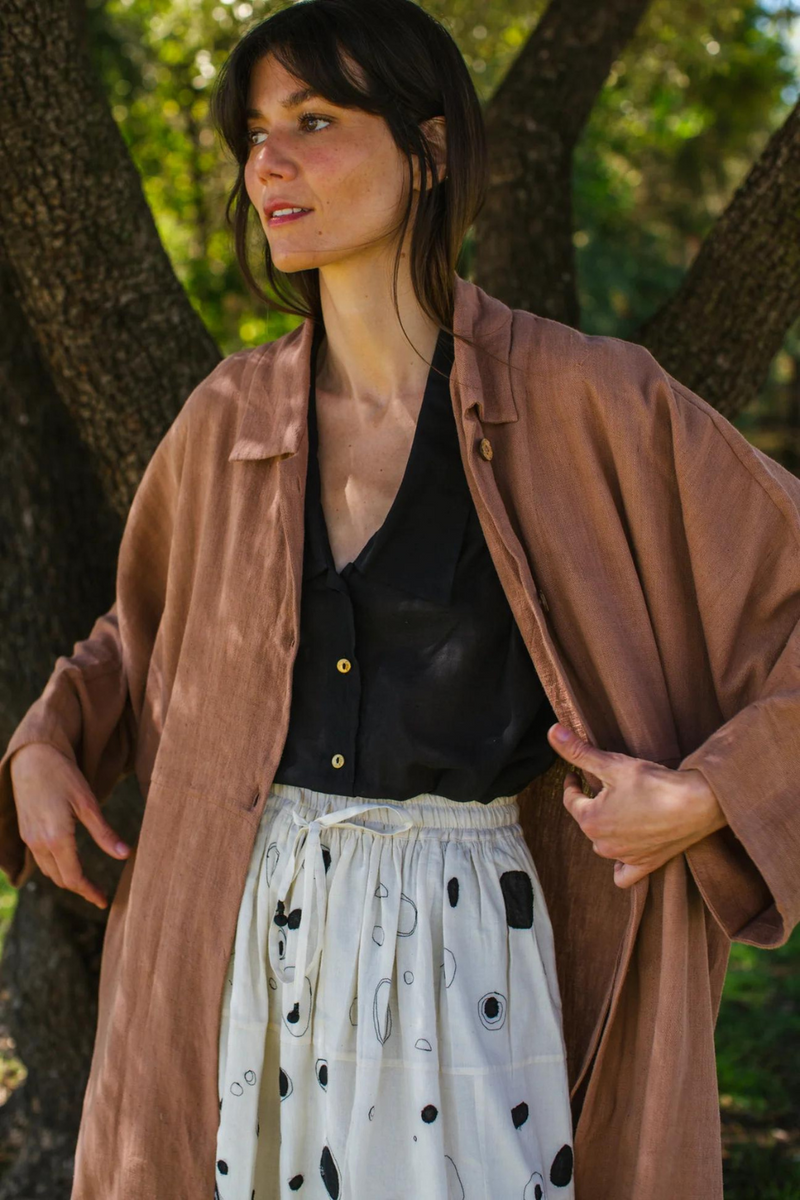 Lightweight Checkered Duster Jacket — Terracotta 100% cotton by World of Crow in beige color for women Worldwide