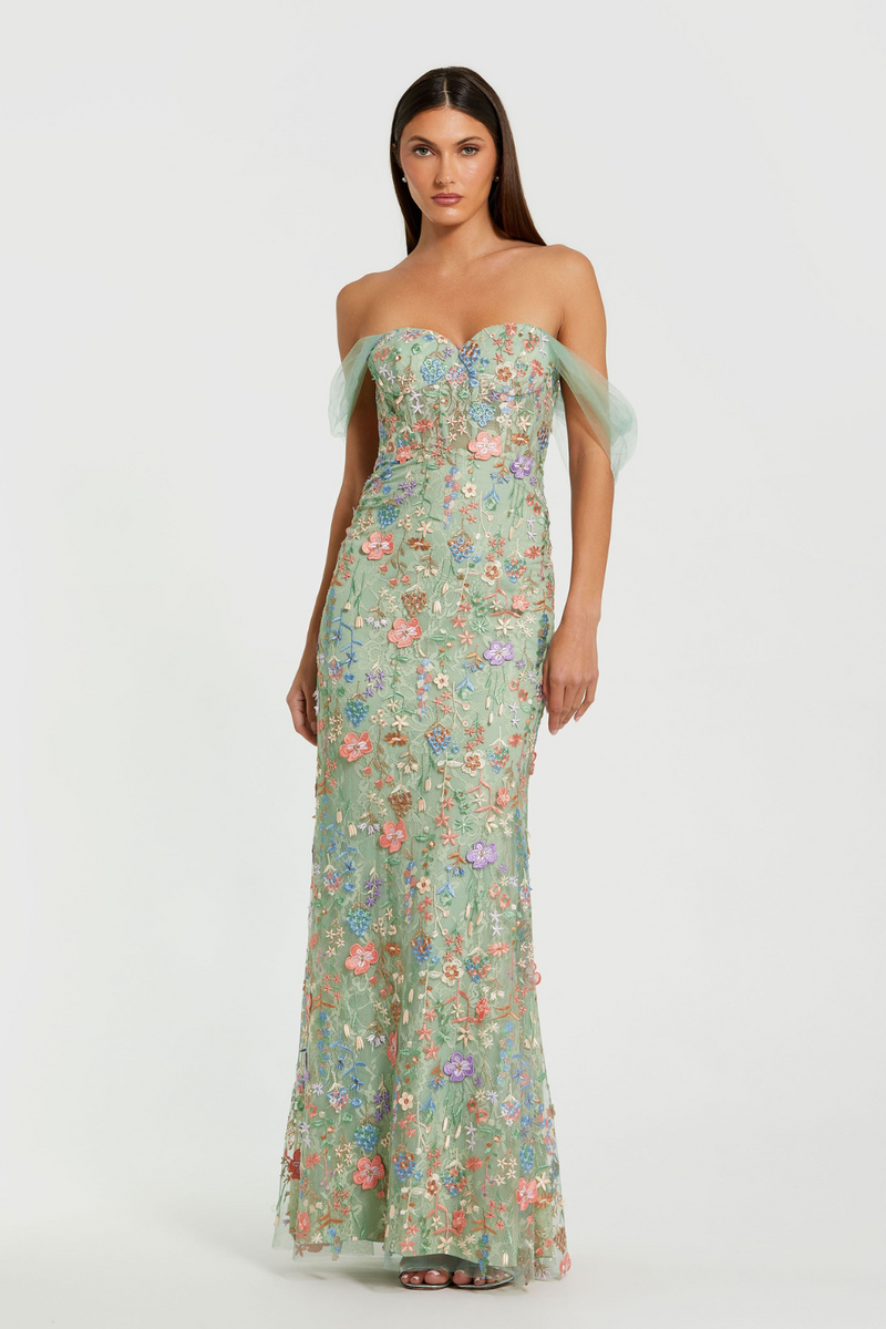 68809- Column Gown-Sage Multi mul by Mac Duggal in multi color for women Worldwide