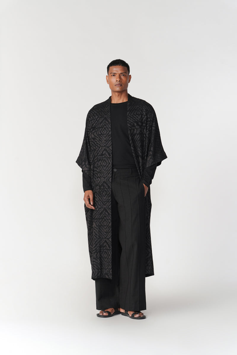 Jacquard Kimono Sleeve Overlay viscose cotton jacket/overlay by Turn Black in black for women Worldwide