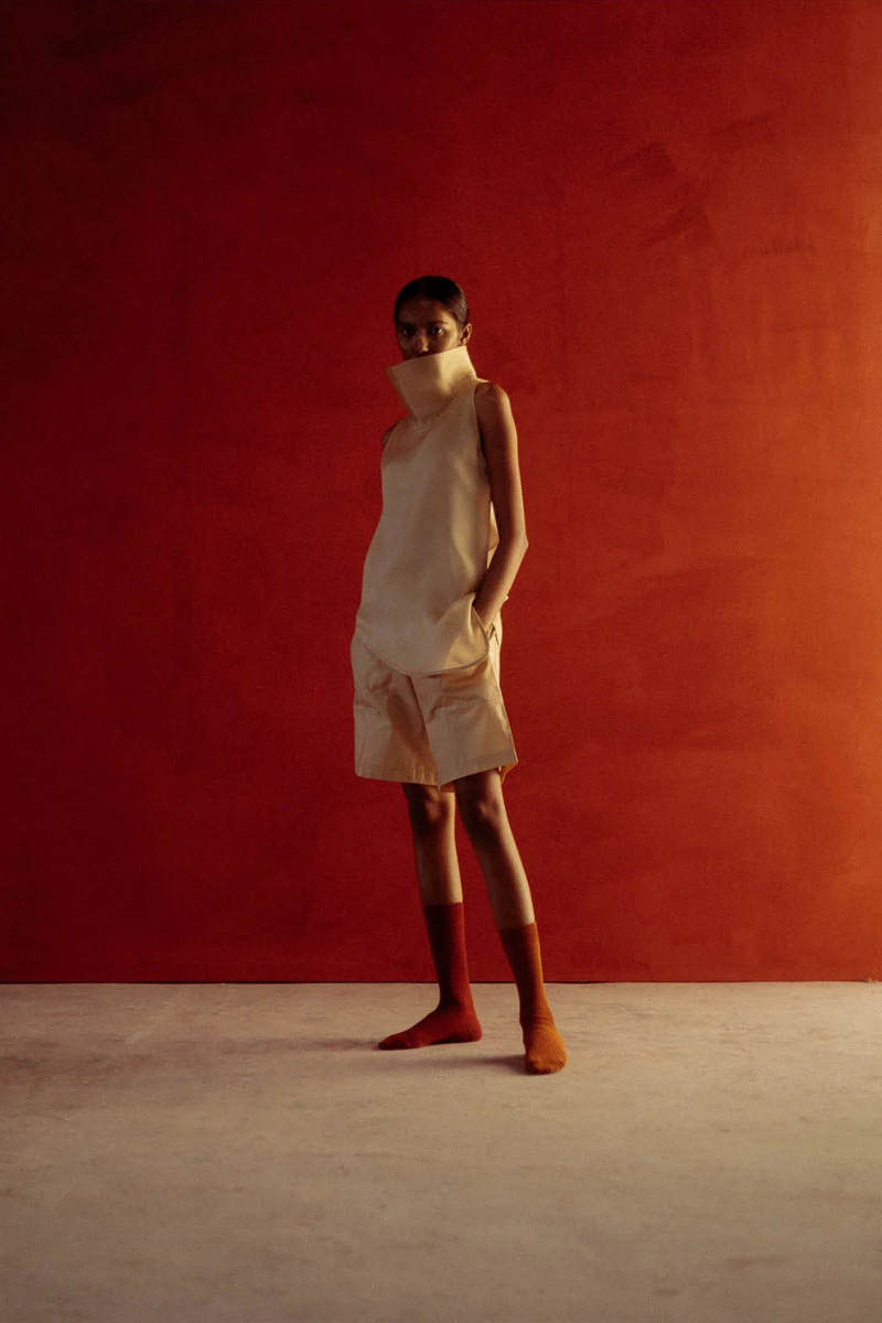 CIRA FUNNEL NECK SET silk by Ituvana in rust color for women Worldwide