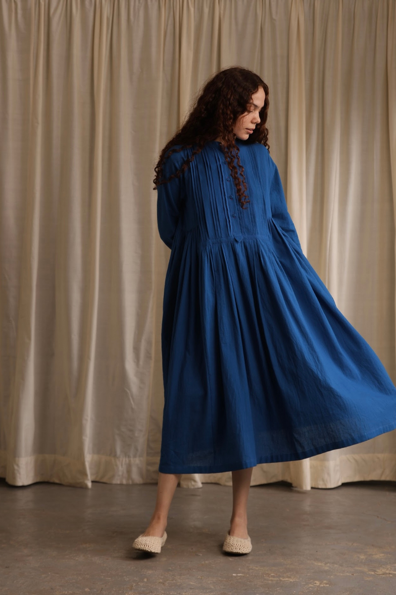 Astrid Dress cotton by MASON AND MILL in blue color for women Worldwide