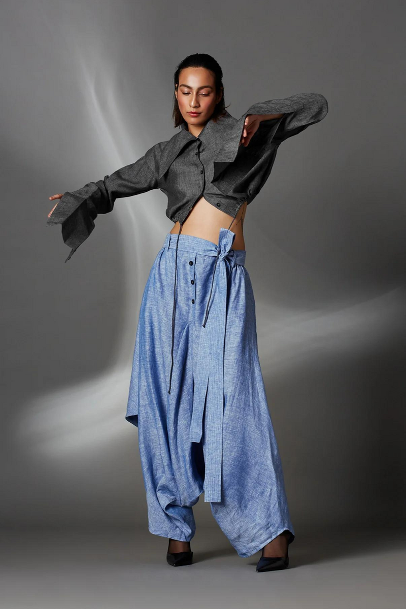 Abir Trousers in Blue-Light Blue by Chola in blue color for women Worldwide