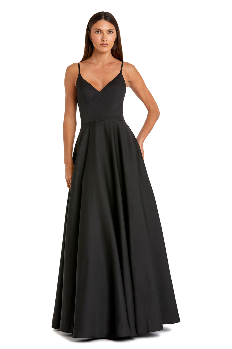48855-V-Neck Ballgown-Black by Mac Duggal in black color for women Worldwide
