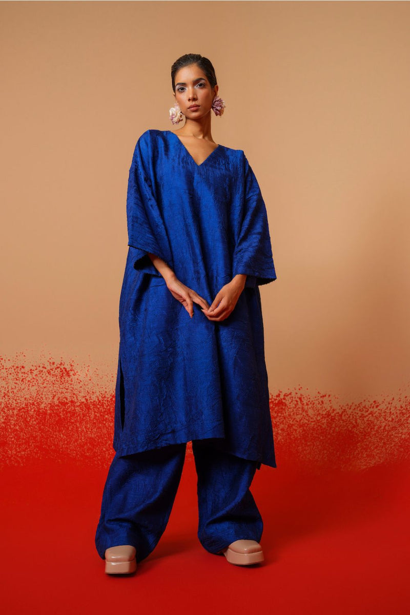 Stream Tunic-Electric Blue mysore silk kaftans and tunics by Stoique in electric blue for women Worldwide