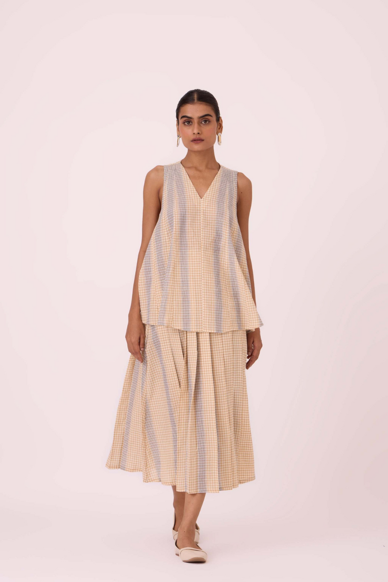 Mikhail Beige Handwoven Skirt cotton by The Summer House in beige color for women Worldwide