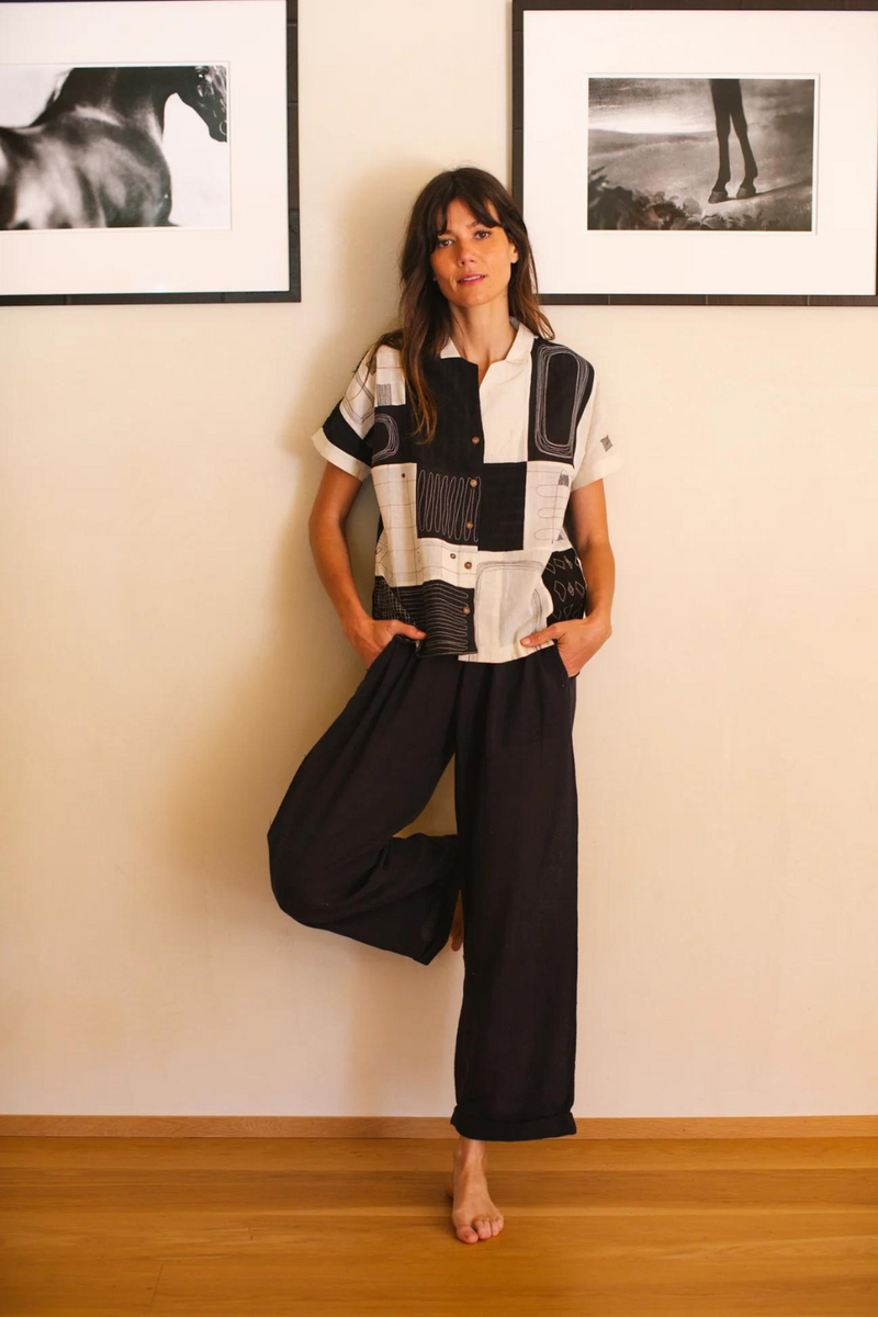 Boro shirt in black and white 100% cotton by World of Crow in black color for women Worldwide