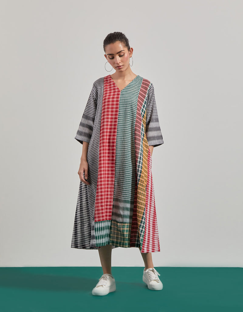 Sierra Dress gamcha dress by 145 East in green, red for women Worldwide
