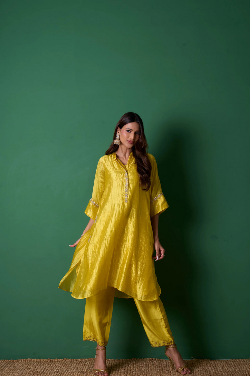Radiance Kurta Set - Yellow with Dupatta silk by Priti Prashant in yellow color for women Worldwide