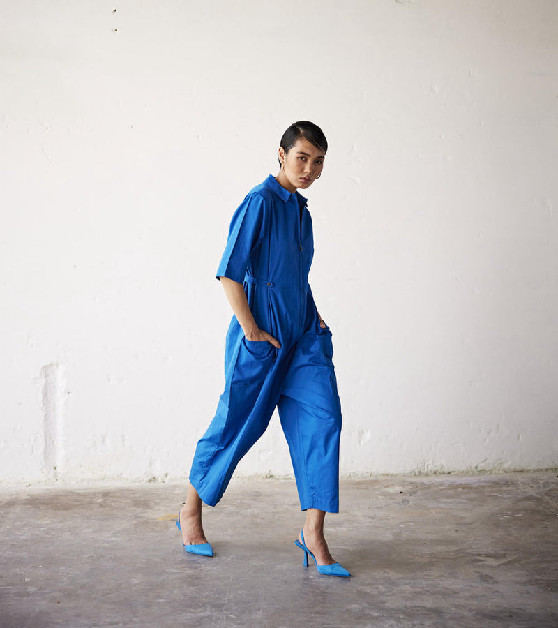 Summer Nights Jumpsuit poplin Jumpsuits by Khara Kapas in blue for women Worldwide