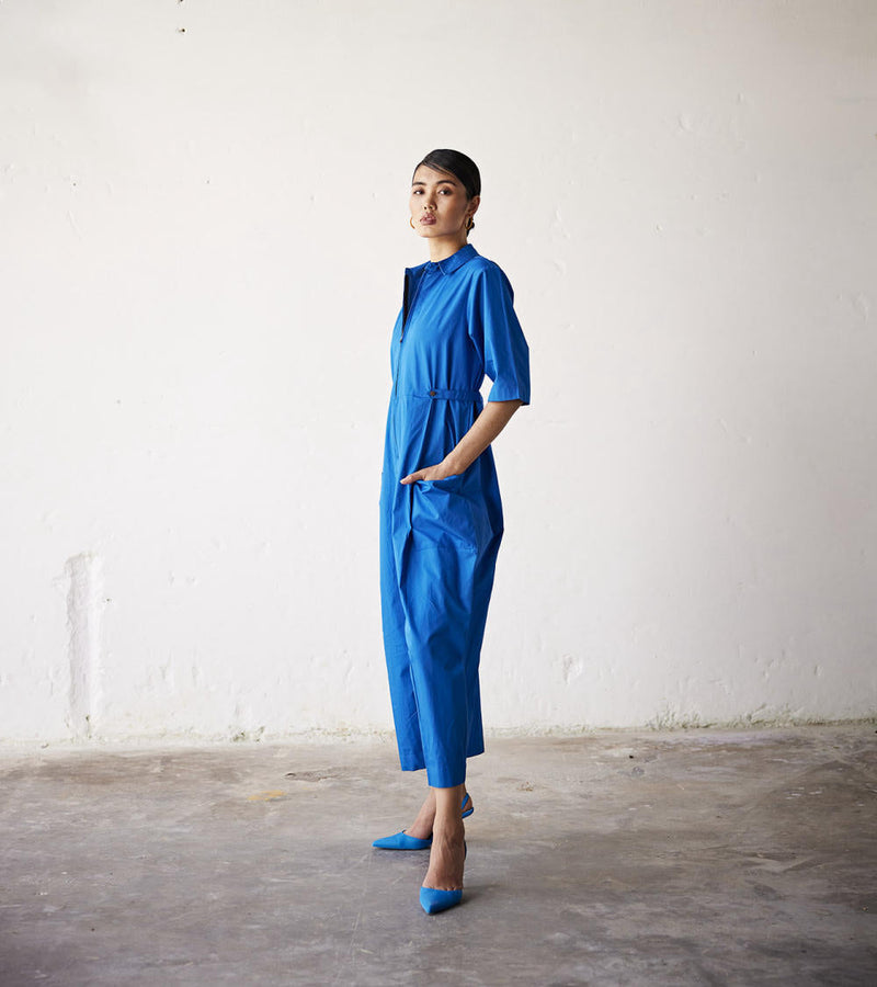 Summer Nights Jumpsuit poplin Jumpsuits by Khara Kapas in blue for women Worldwide