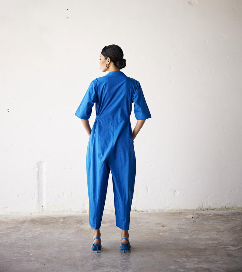 Summer Nights Jumpsuit poplin Jumpsuits by Khara Kapas in blue for women Worldwide