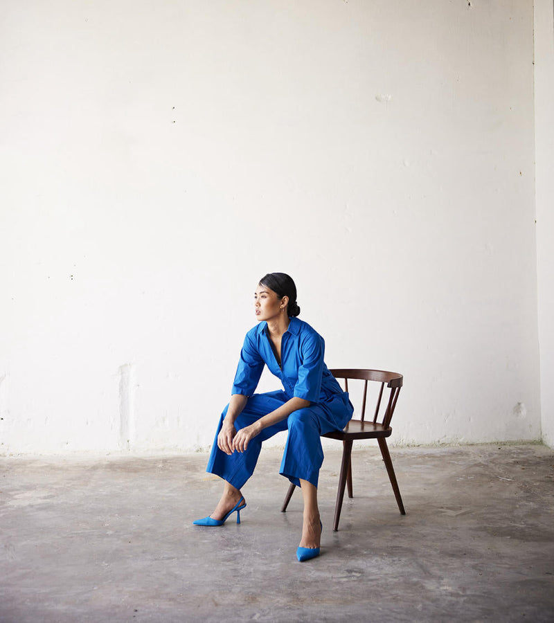 Summer Nights Jumpsuit poplin Jumpsuits by Khara Kapas in blue for women Worldwide