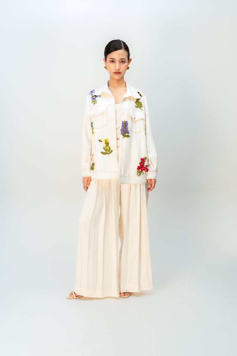 GOLDEN FABLE JACKET handwoven denim jacket/overlay by Ode to Odd in off white for women Worldwide