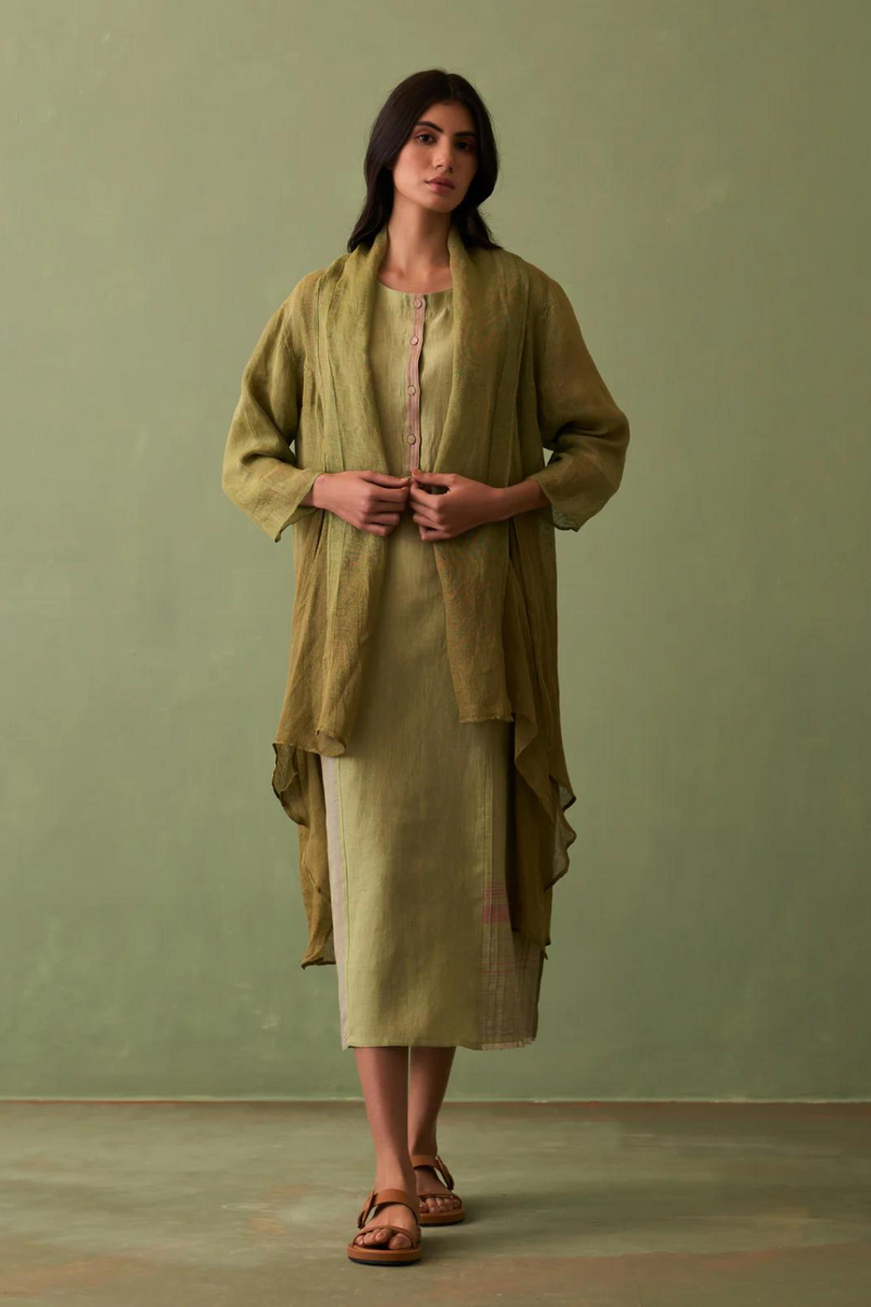 Ana Ombre Linen Overlay - Fern by Manan in natural color for women Worldwide