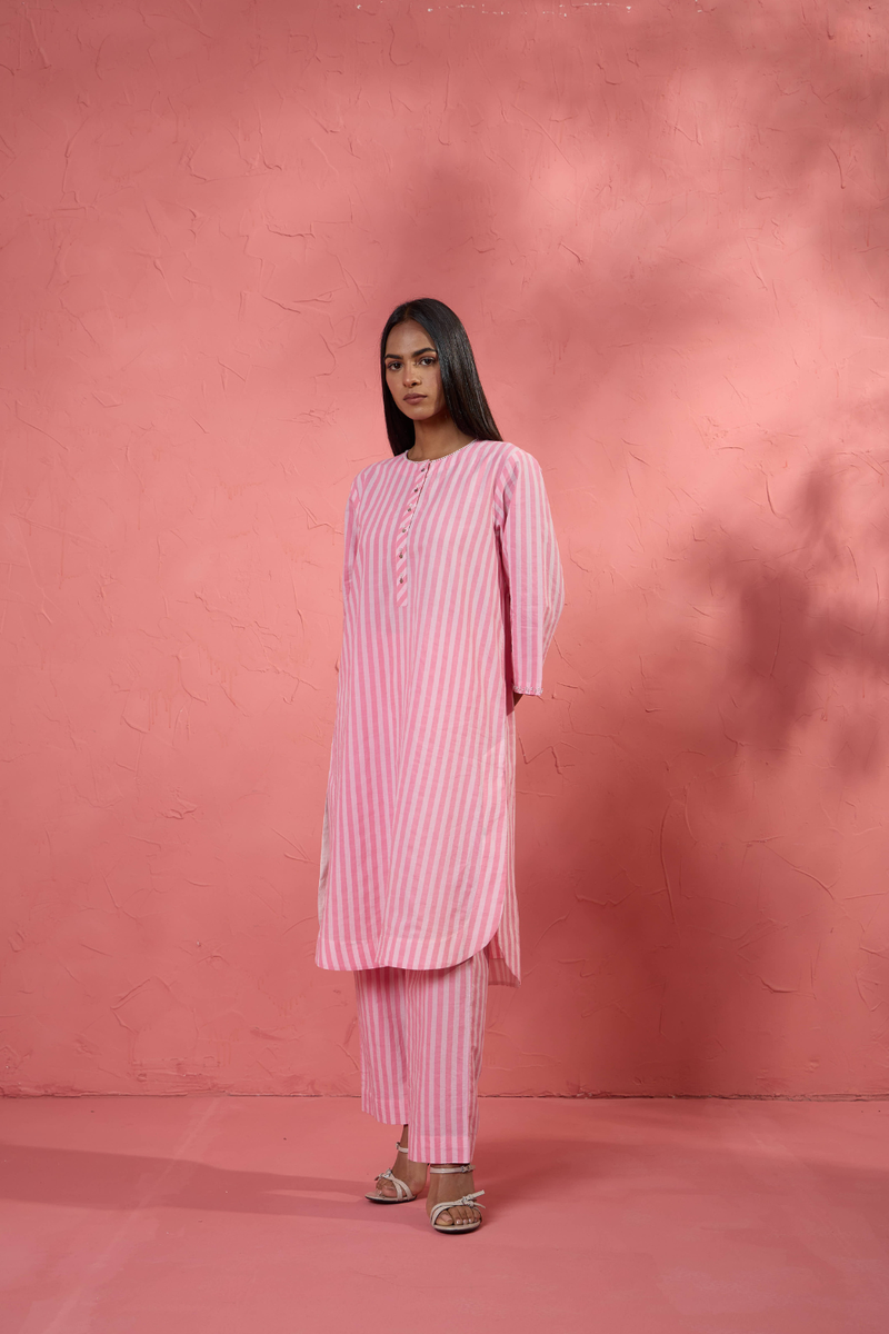 Rosa Stripe Set cotton cambric light kurta set by AAVIDI in multicolor for women Worldwide