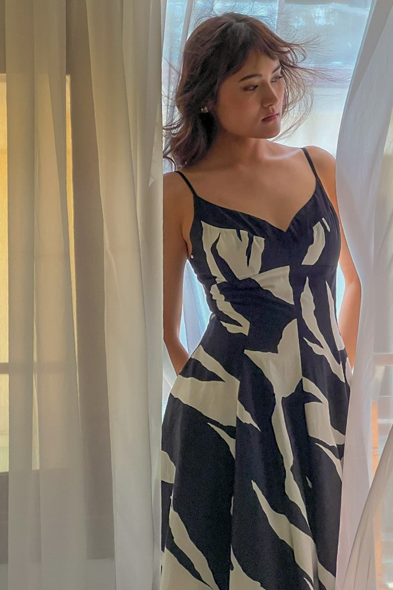 Stream Strap dress 100% cotton by Leh Studios in black color for women Worldwide