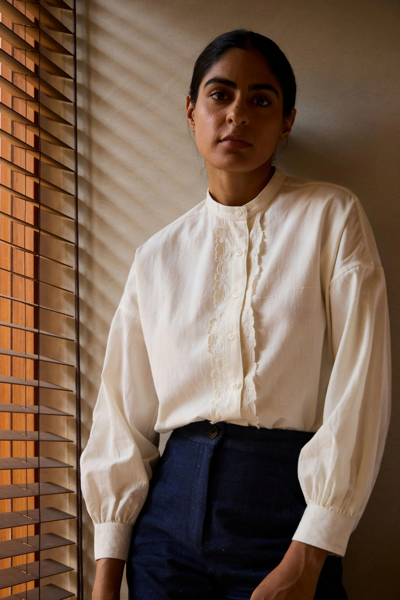 Ryuk Handwoven Embroidered Shirt cotton by The Summer House in white color for women Worldwide