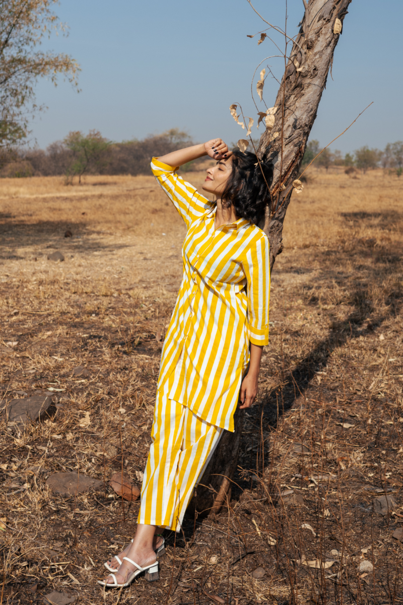 Jaisalmer Co-Ord Set - Handblock Printed Cotton Co-Ord Set cotton by Marche in yellow color for women Worldwide