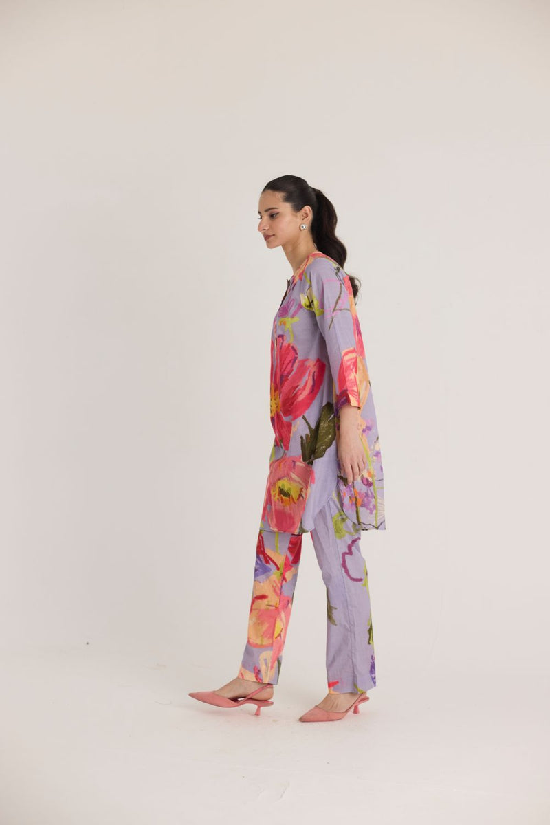 DOLLY PURPLE SHORT COTTON KURTA SET cotton by Yam in multi color for women Worldwide