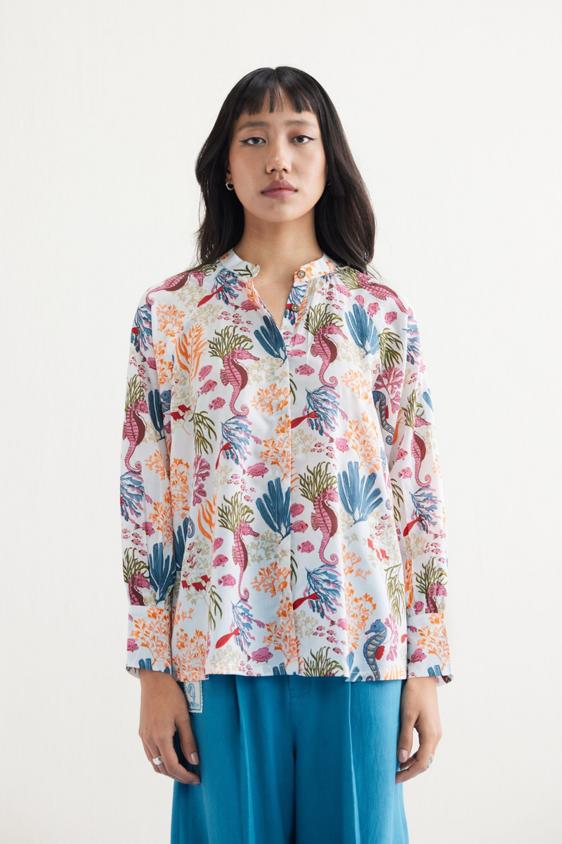 Blooming Reef Lyocell Classic Shirt by SUI in white color for women Worldwide