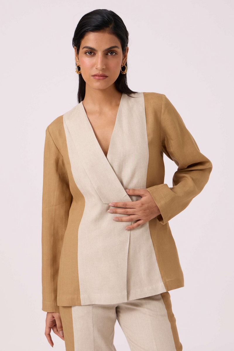 Dimtri Linen Panelled Jacket by The Summer House in beige color for women Worldwide