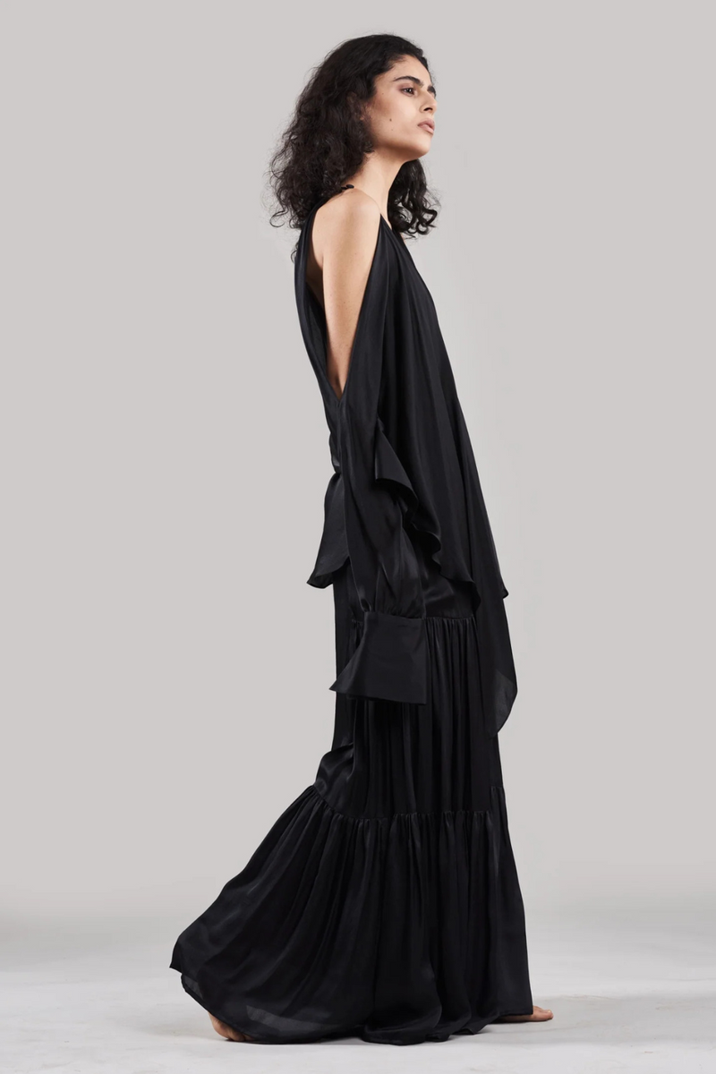 Pakhi Flared Pants with Versatile Top silk by Ituvana in black color for women Worldwide