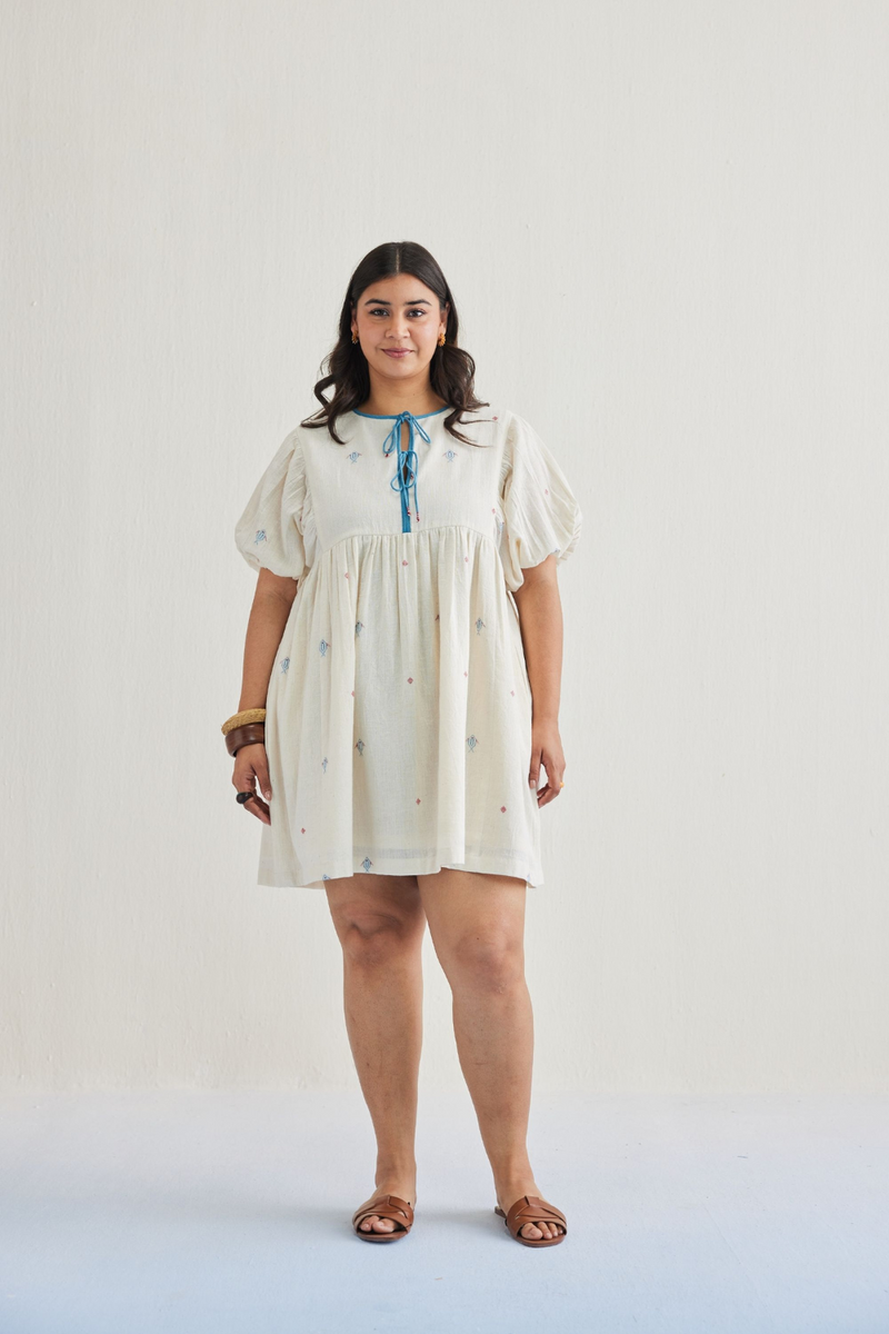 Swim Free Handwoven Kala Cotton Dress cotton by SUI in white color for women Worldwide
