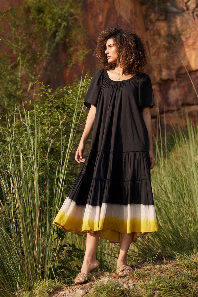 Dusty Ink Midi Dress Dress by Khara Kapas in black for women Worldwide